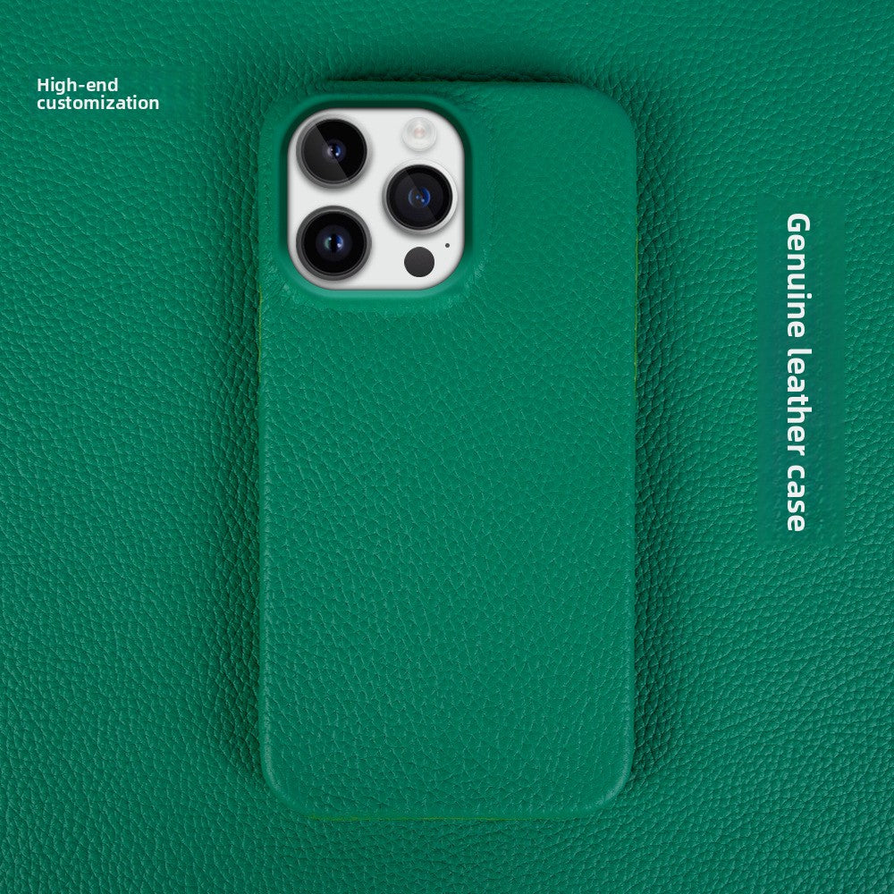Suitable for Apple 13 Mobile Phone Case Genuine Leather iPhone 15 Mobile Phone Case 12 Protective Cover Simple 16Pro Apple Case 14
