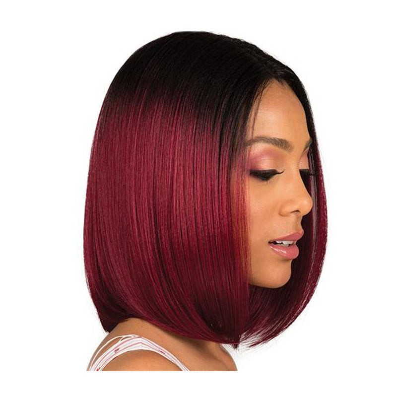 Short Straight Bob Wig Black Red Gradient