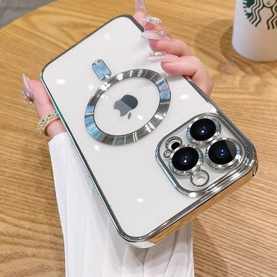 Electroplated Magnetic Phone Case for iPhone Transparent Anti-Fall Cover