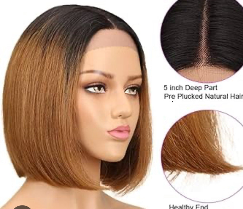 Short Straight Bob Wig Black Red Gradient