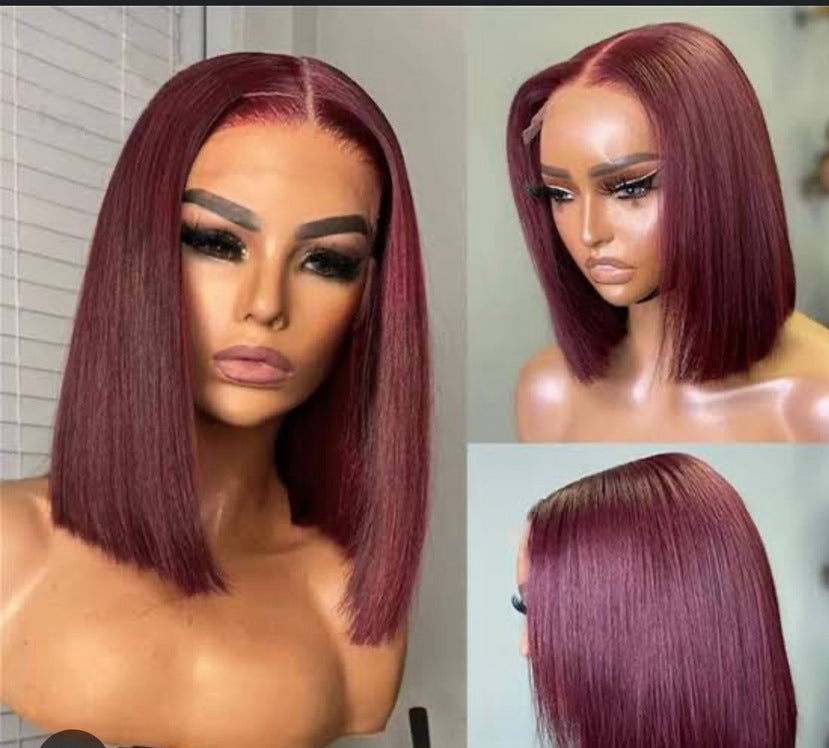 Short Straight Bob Wig Black Red Gradient