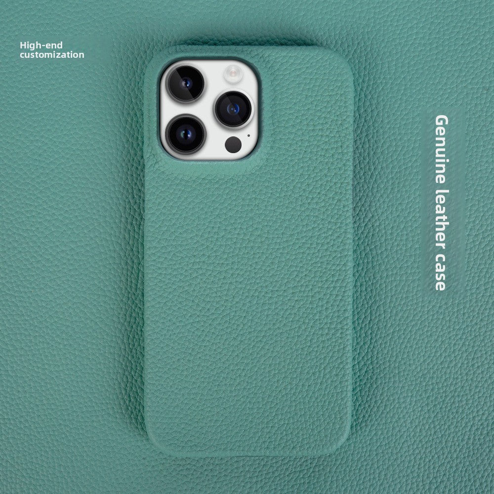 Suitable for Apple 13 Mobile Phone Case Genuine Leather iPhone 15 Mobile Phone Case 12 Protective Cover Simple 16Pro Apple Case 14
