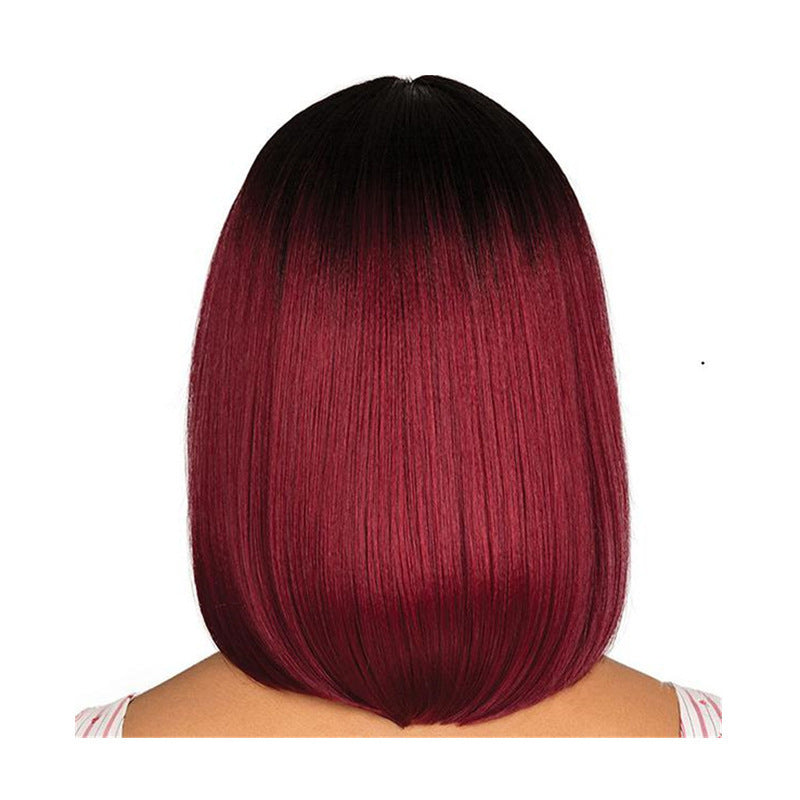 Short Straight Bob Wig Black Red Gradient