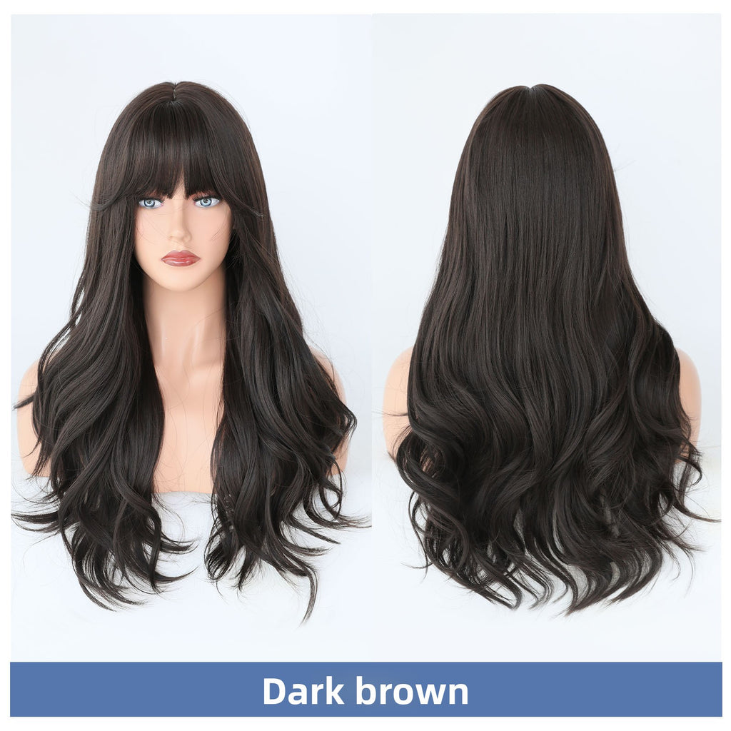 Long Curly Hair Wig with Air Bangs