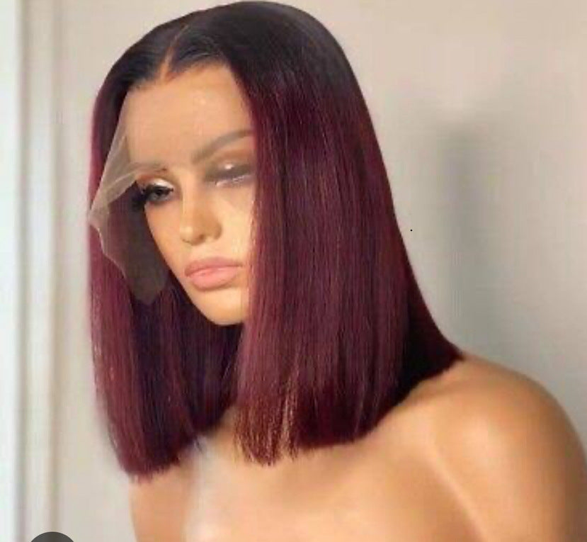 Short Straight Bob Wig Black Red Gradient