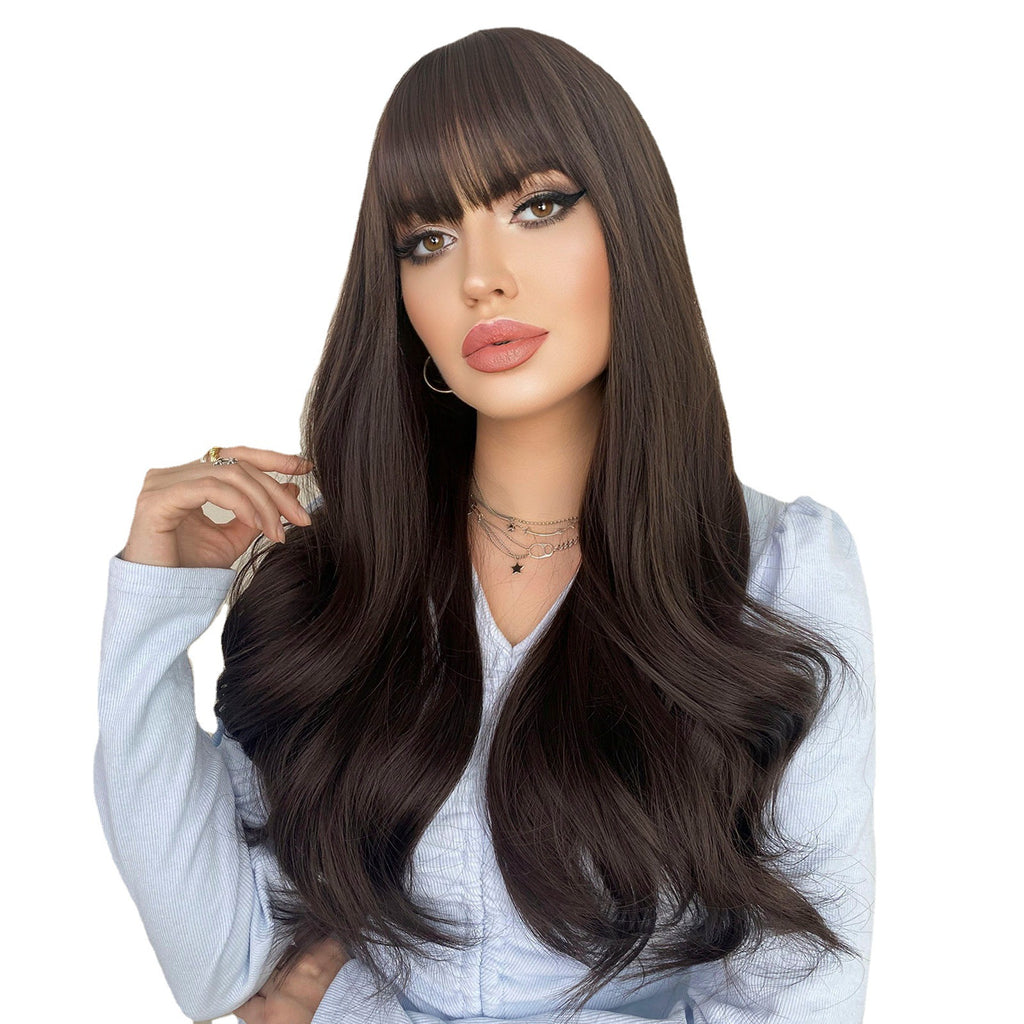 Long Curly Hair Wig with Air Bangs