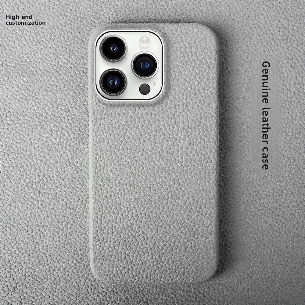 Suitable for Apple 13 Mobile Phone Case Genuine Leather iPhone 15 Mobile Phone Case 12 Protective Cover Simple 16Pro Apple Case 14
