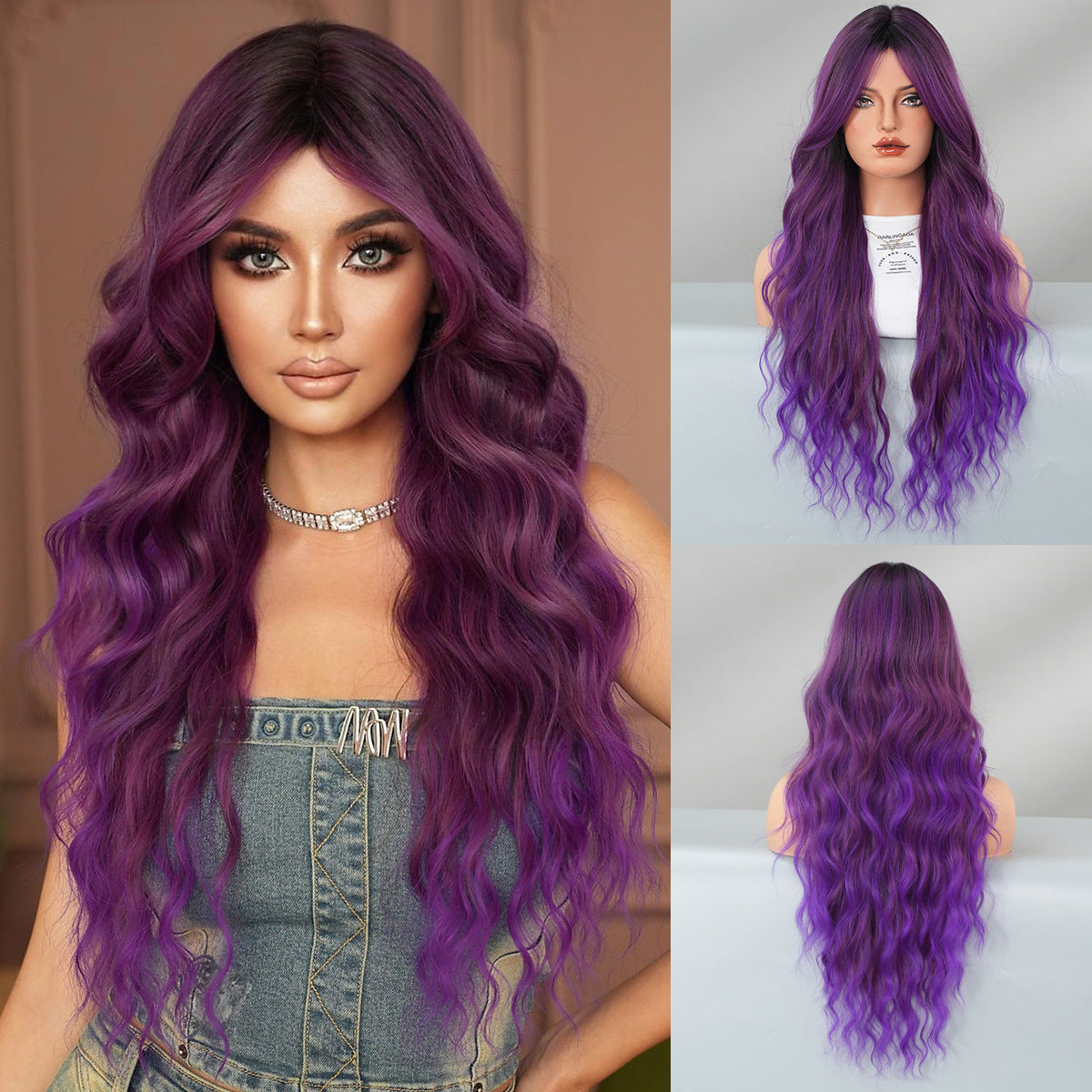Long Curly Synthetic Wig with Adjustable Strains