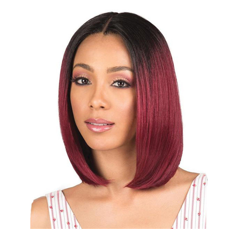 Short Straight Bob Wig Black Red Gradient