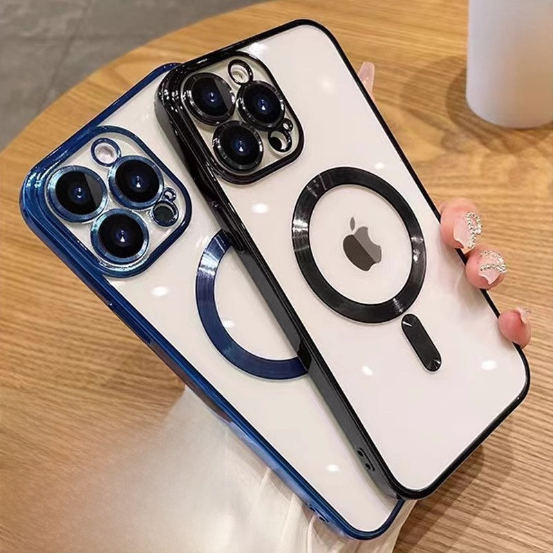 Electroplated Magnetic Phone Case for iPhone Transparent Anti-Fall Cover