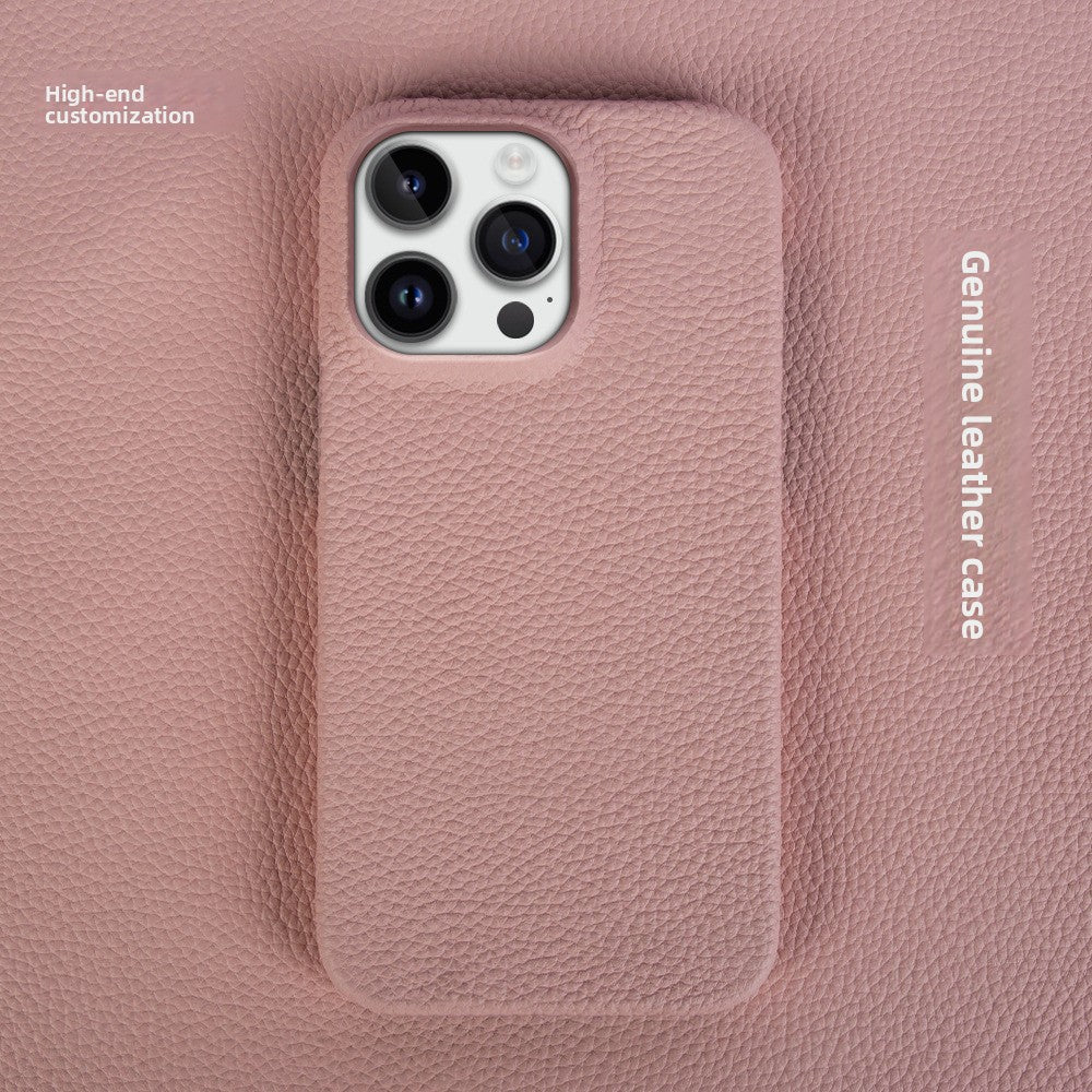 Suitable for Apple 13 Mobile Phone Case Genuine Leather iPhone 15 Mobile Phone Case 12 Protective Cover Simple 16Pro Apple Case 14