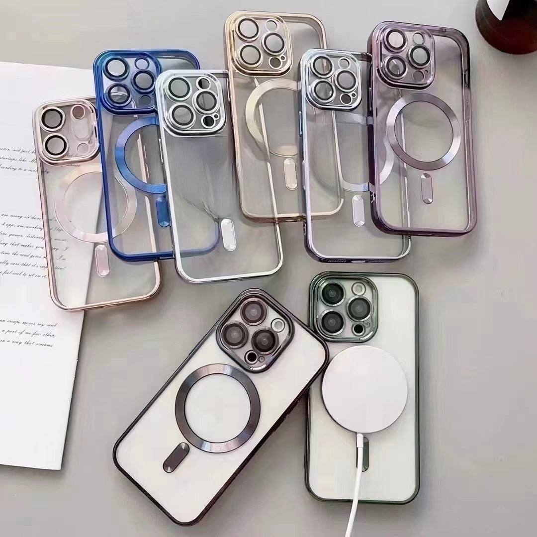Electroplated Magnetic Phone Case for iPhone Transparent Anti-Fall Cover