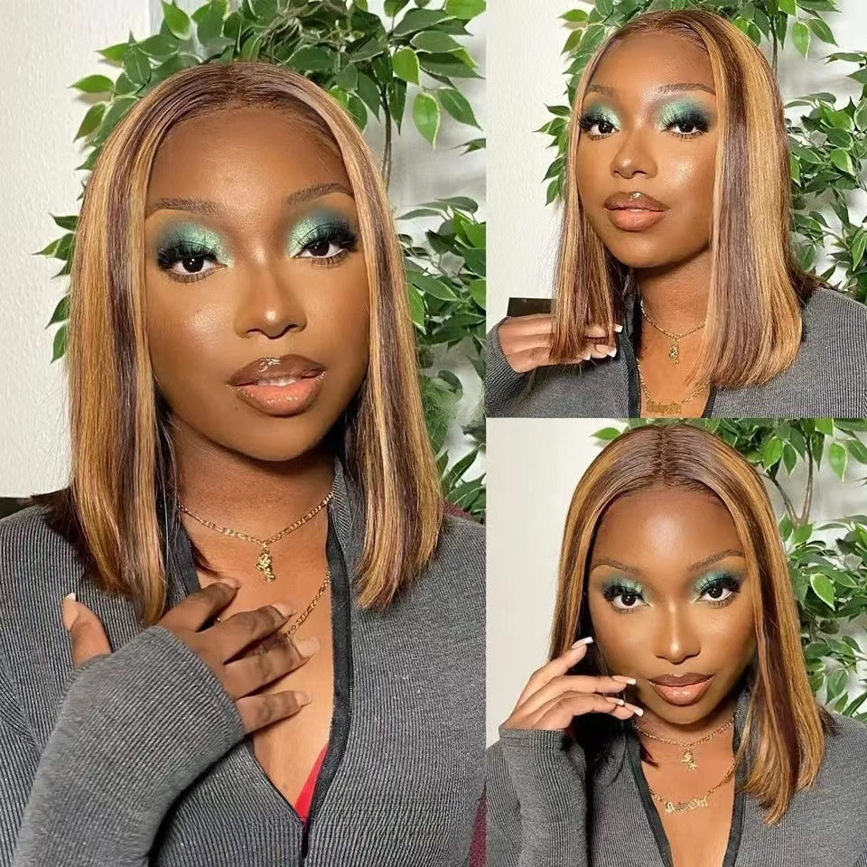 Lace Front Bob Wig Short Straight Synthetic Hair