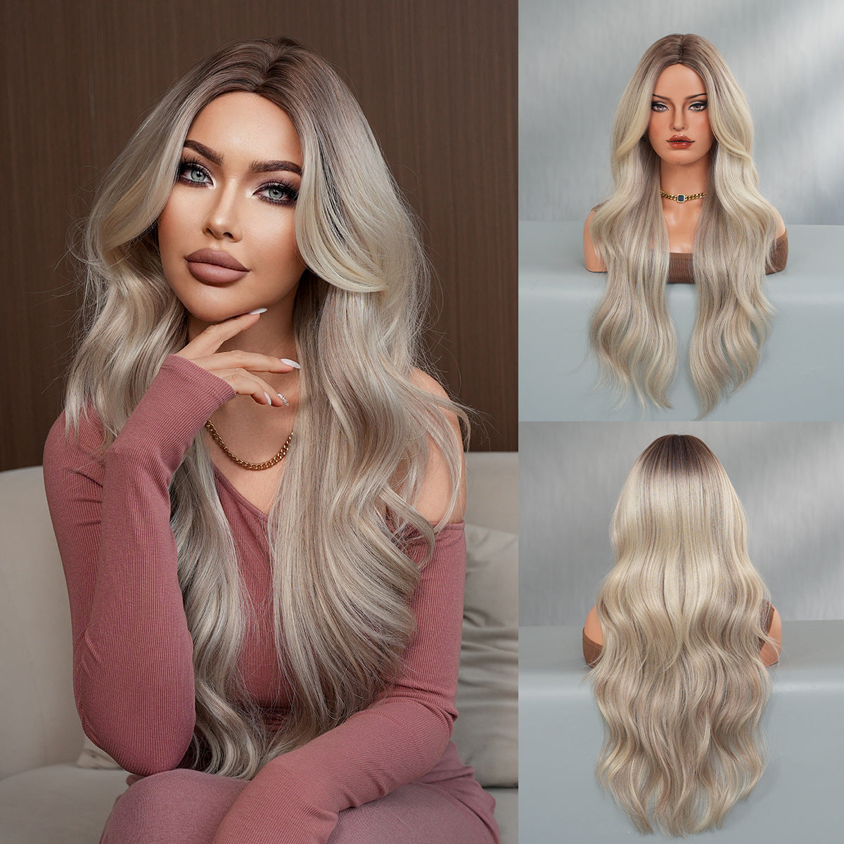 Long Curly Synthetic Wig with Adjustable Strains