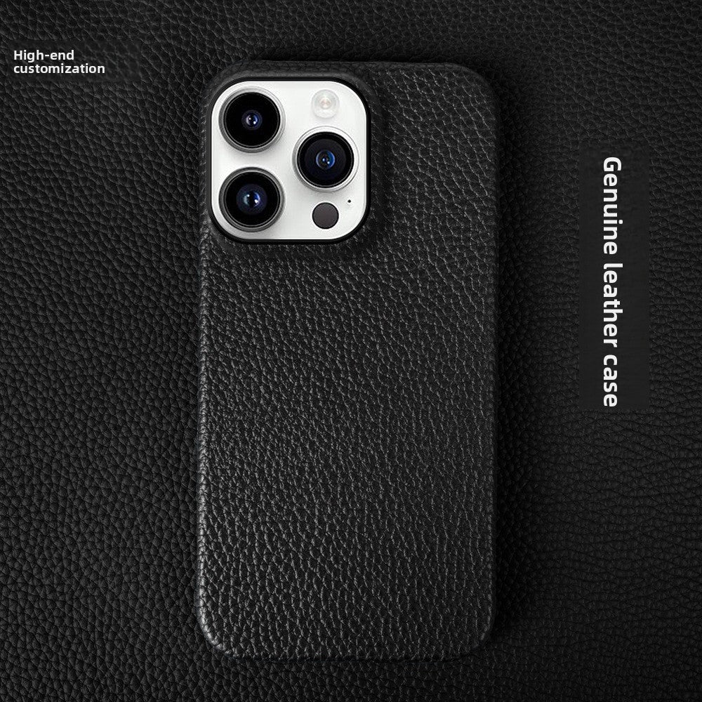 Suitable for Apple 13 Mobile Phone Case Genuine Leather iPhone 15 Mobile Phone Case 12 Protective Cover Simple 16Pro Apple Case 14