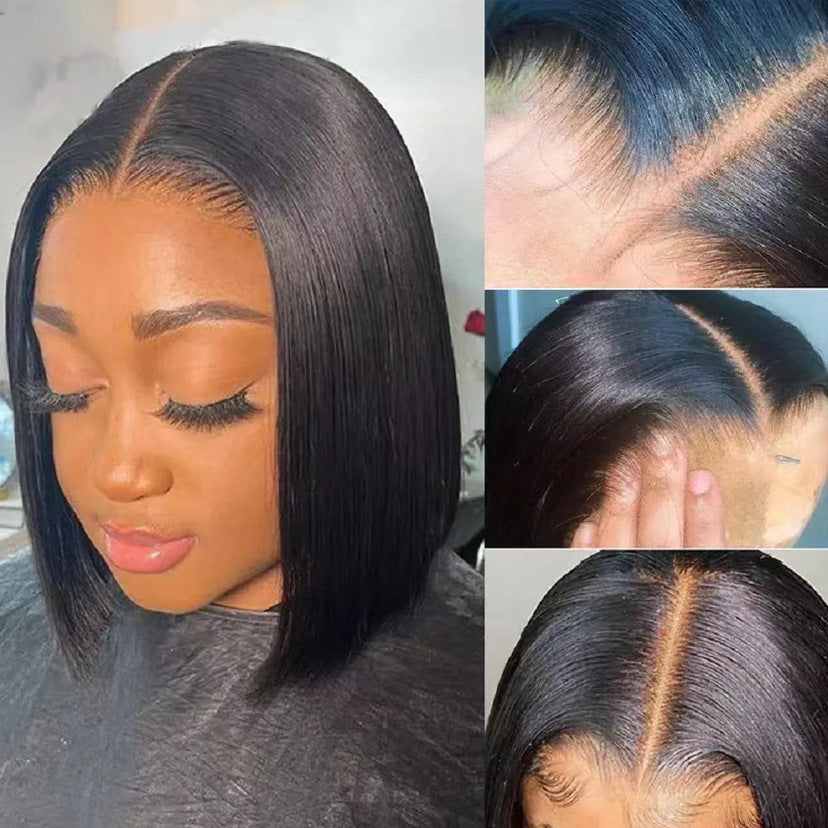 Short Straight Bob Wig Black Red Gradient