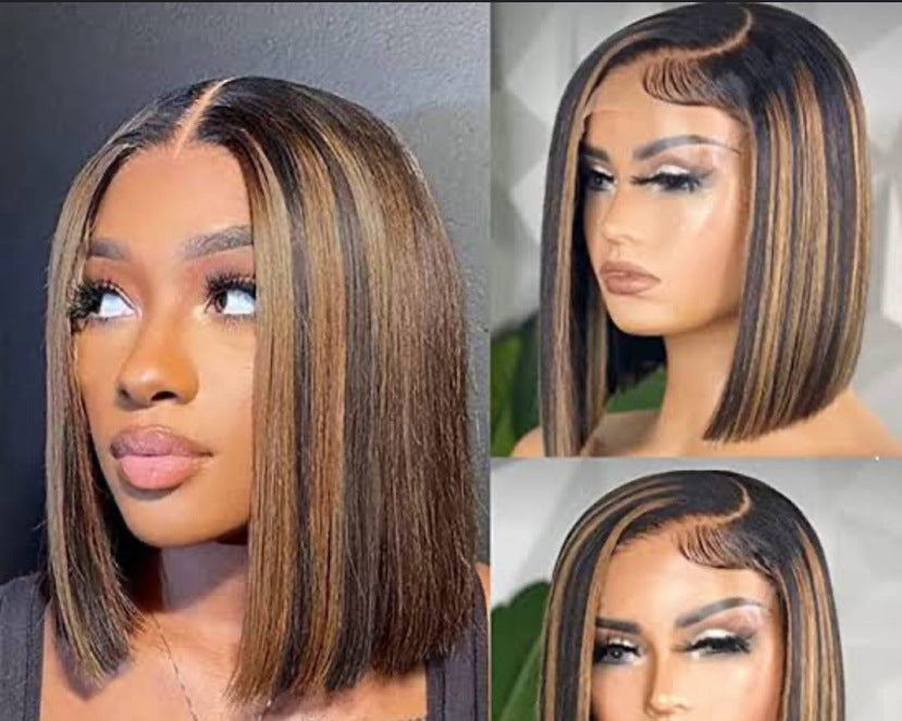 Short Straight Bob Wig Black Red Gradient