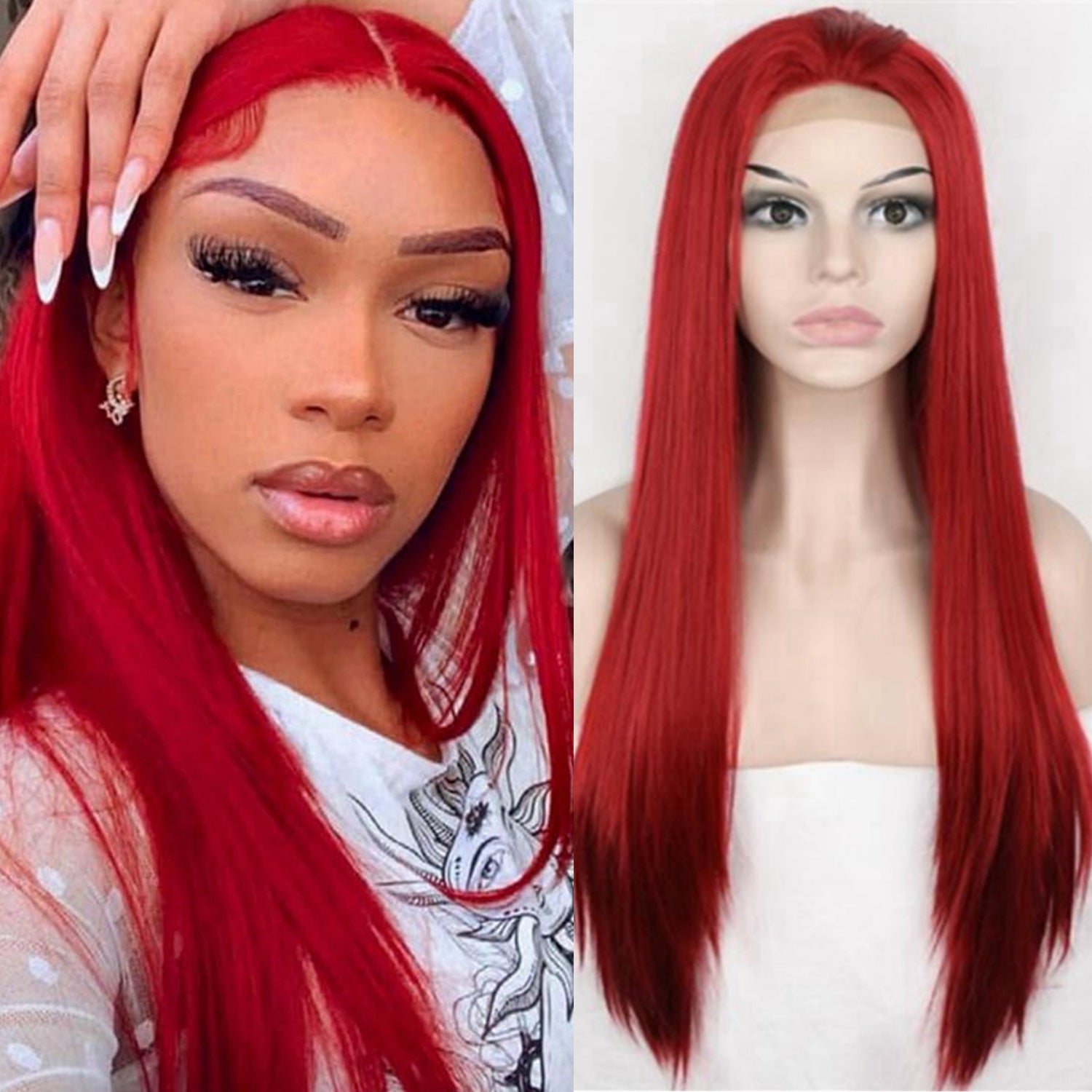 Lace-trimmed straight hair