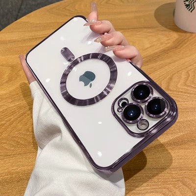 Electroplated Magnetic Phone Case for iPhone Transparent Anti-Fall Cover