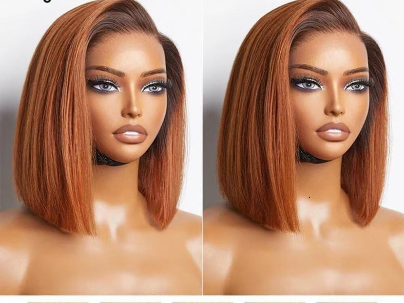 Short Straight Bob Wig Black Red Gradient