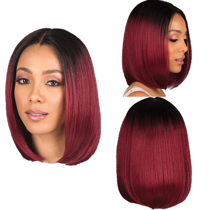 Short Straight Bob Wig Black Red Gradient