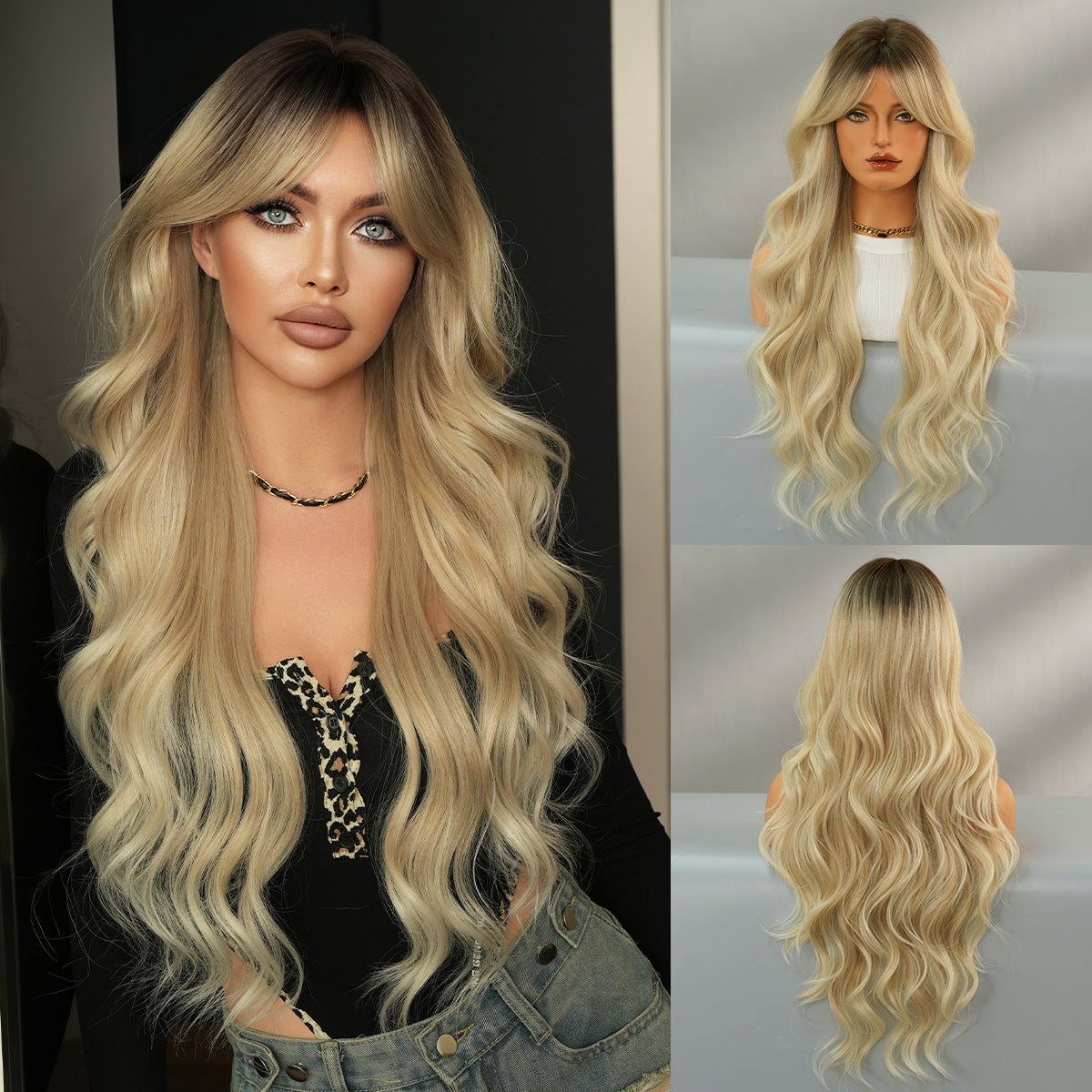 Long Curly Synthetic Wig with Adjustable Strains